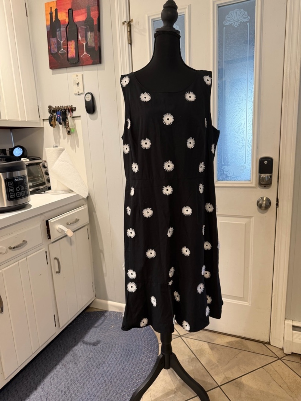 Talbots Black Midi Dress with White‎ Daisy Print